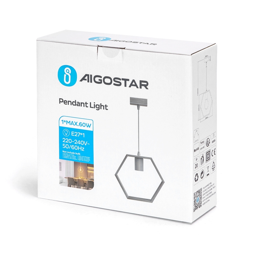 Aigostar - Candeeiro pendente em madeira suspenso por cabo 1xE27/60W/230V pinho