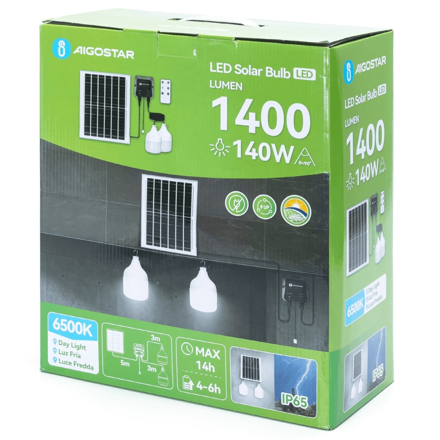 Aigostar - Candeeiro solar LED 2xLED/70W/12V 12000 mAh 6500K diâmetro 12 cm + comando