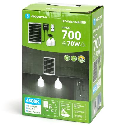 Aigostar - Candeeiro solar LED com sensor 2xLED/35W/12V 6000 mAh 6500K diâmetro 10 cm + comando