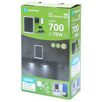Aigostar - Lustre solar LED com sensor 2xLED/35W/12V 6000 mAh 6500K IP65 Ø 15 cm + controlo remoto