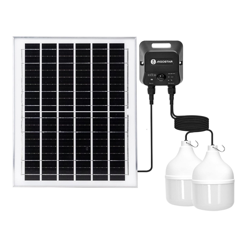 Aigostar - Candeeiro solar LED com sensor 2xLED/70W/12V 12000 mAh 6500K diâmetro 12 cm + comando