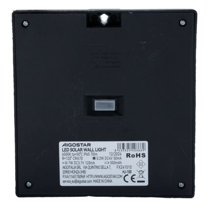 Aigostar - Candeeiro solar LED com sensor, 3,7 V, 6500 K, 500 mAh, IP65, preto