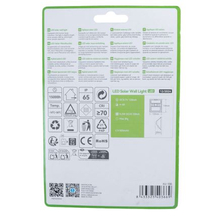 Aigostar - Candeeiro solar LED com sensor, 3,7 V, 6500 K, 500 mAh, IP65, preto