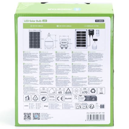 Aigostar - Candeeiro solar LED com sensor LED/35W/12V 3000 mAh 6500K diâmetro 10 cm + comando