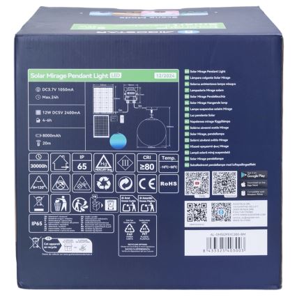 Aigostar - Candeeiro solar  LED RGBW regulável MESH LED/5W/3,7V 8000 mAh 2700K-6500K IP65 diâmetro 30 cm