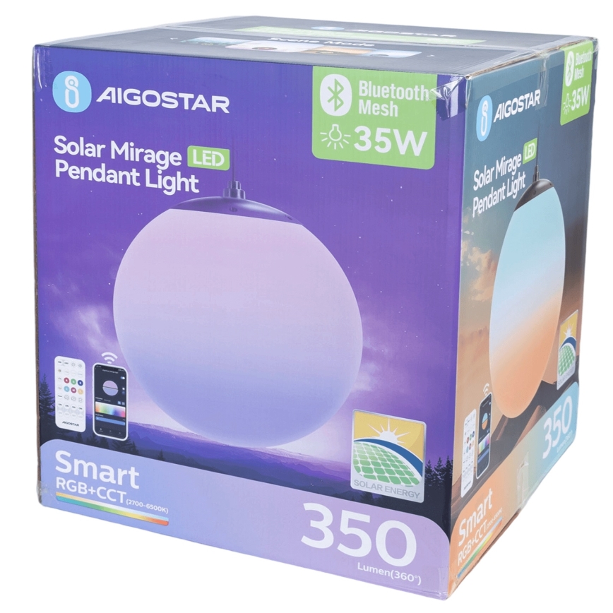 Aigostar - Candeeiro solar LED RGBW regulável MESH LED/35W/3,7V 8000 mAh 2700K-6500K IP65 diâmetro 50 cm