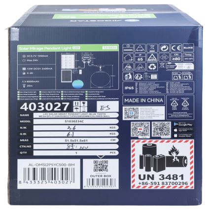 Aigostar - Candeeiro solar LED RGBW regulável MESH LED/35W/3,7V 8000 mAh 2700K-6500K IP65 diâmetro 50 cm