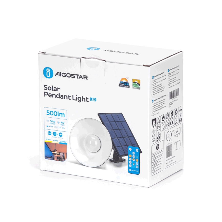 Aigostar - Candeeiro suspenso LED com regulação LED/3,2V 3000K/4000K/6500K 5000 mAh IP65 + comando