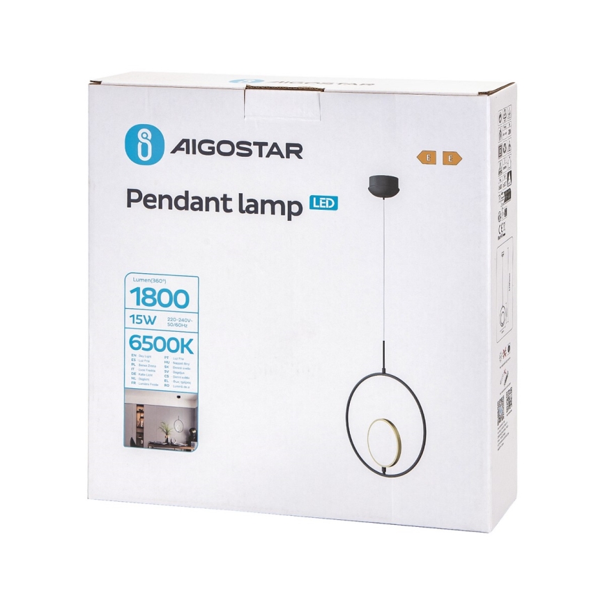Aigostar - Candeeiro suspenso LED LED/15W/230V 2700K preto/dourado