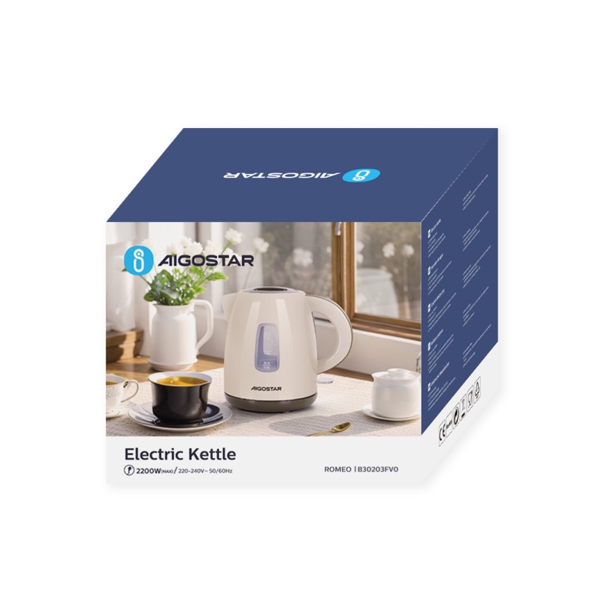 Aigostar - Chaleira 1,2l 2200W/230V bege