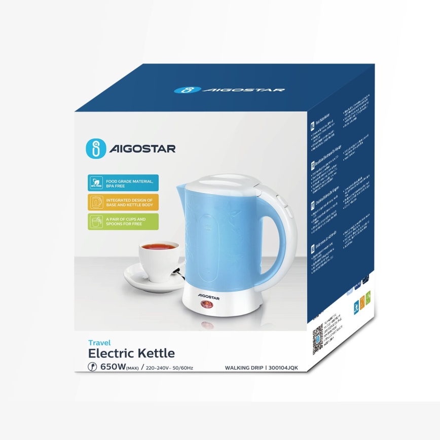 Aigostar - Chaleira com duas chávenas 0,6l 650W/230V azul