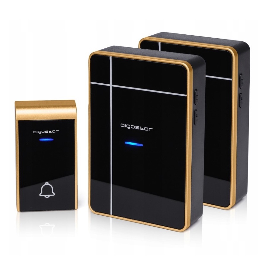 Aigostar - CONJUNTO 2x Campainhas sem fios 3xAA/12V IP44 preto