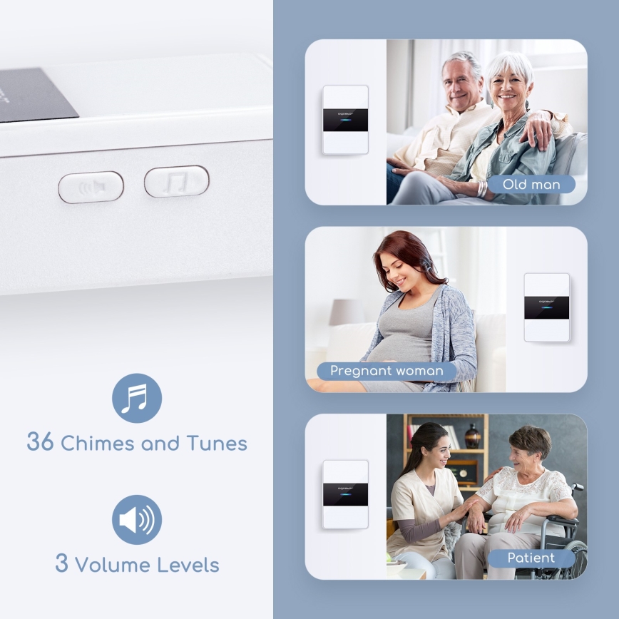 Aigostar - CONJUNTO 2x Campainhas sem fios 3xAA/12V IP44 branco/preto