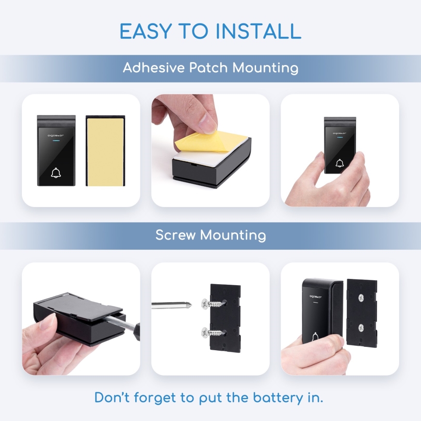 Aigostar - CONJUNTO 2x Campainhas sem fios 3xAA/12V IP44 branco/preto