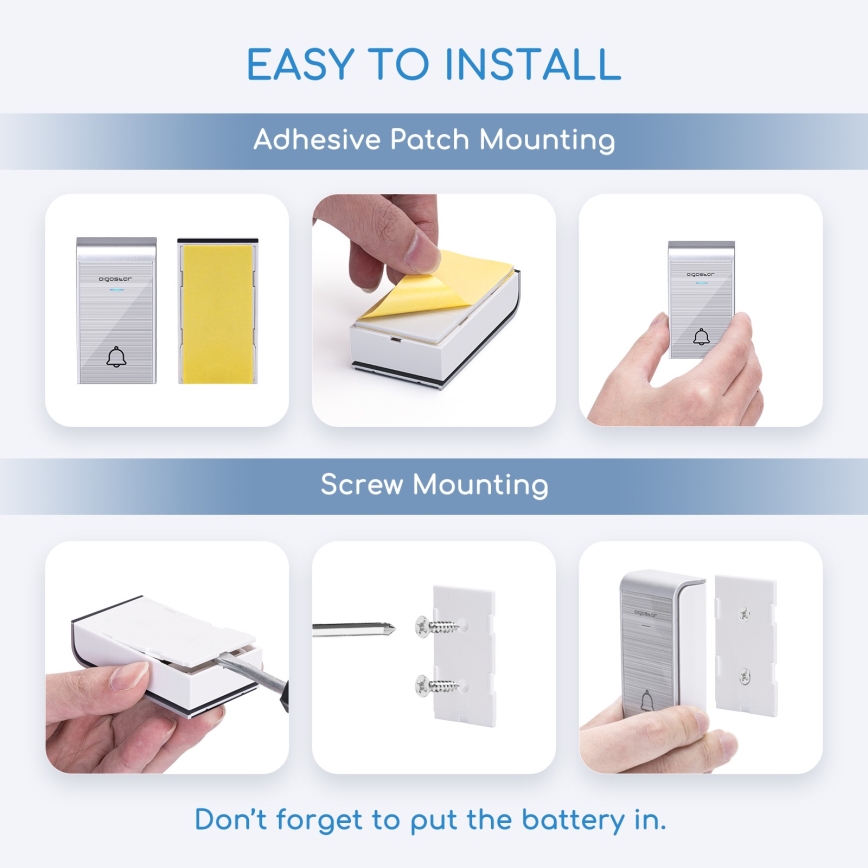Aigostar - CONJUNTO 2x Campainhas sem fios 3xAA/12V IP44 prateado