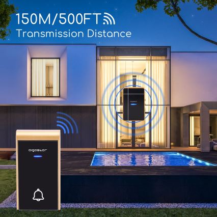 Aigostar - CONJUNTO 2x Campainhas sem fios 3xAA/12V IP44 preto