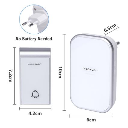 Aigostar - CONJUNTO 2x Campainhas Sem Fios Plug-in 230V/12V IP44 branco