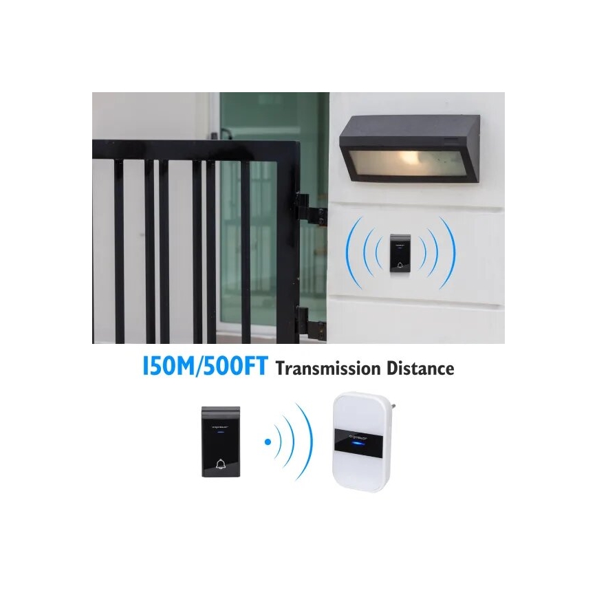 Aigostar - CONJUNTO 2x Campainhas Sem Fios Plug-in 230V/12V IP44 branco/preto