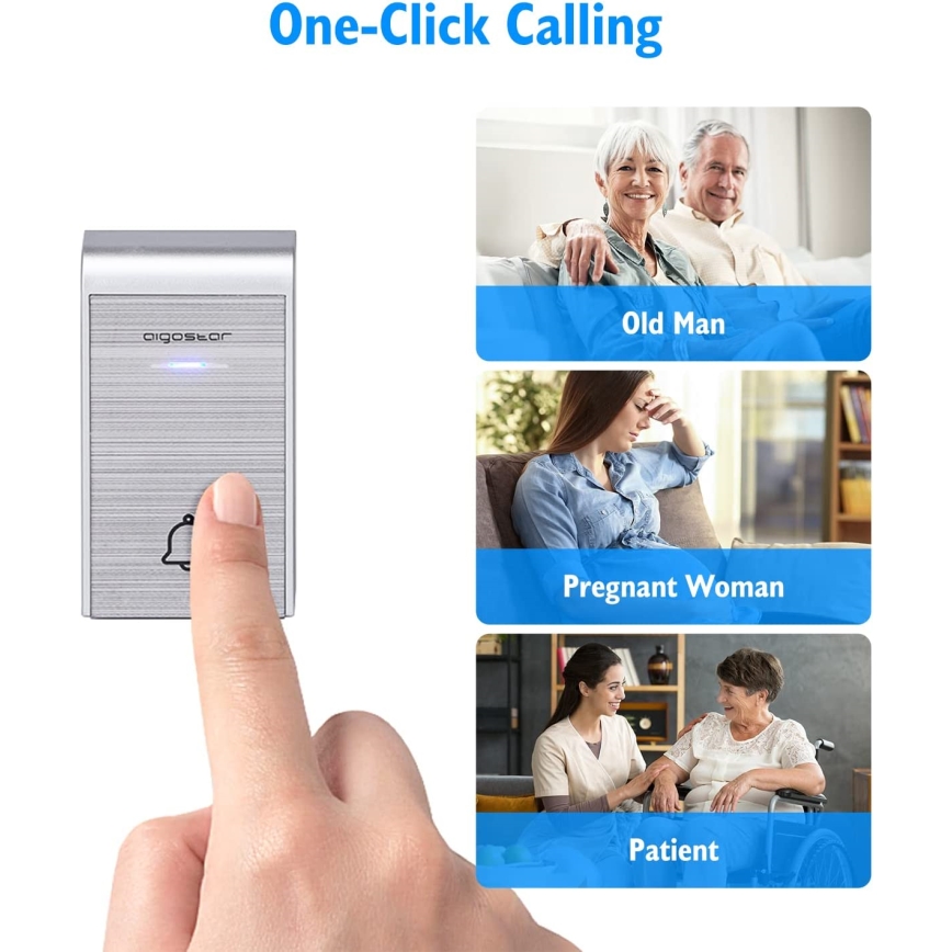 Aigostar - CONJUNTO 2x Campainhas Sem Fios Plug-in 230V/12V IP44 prateado