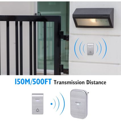 Aigostar - CONJUNTO 2x Campainhas Sem Fios Plug-in 230V/12V IP44 prateado