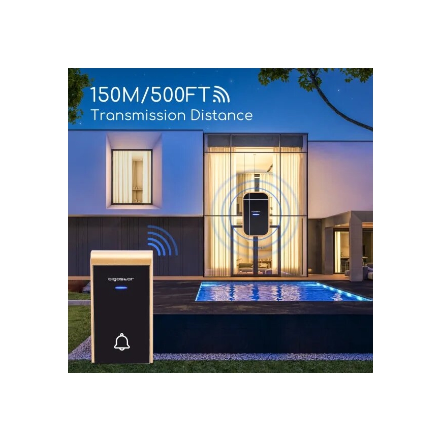 Aigostar - CONJUNTO 2x Campainhas Sem Fios Plug-in 230V/12V IP44 preto/cobre