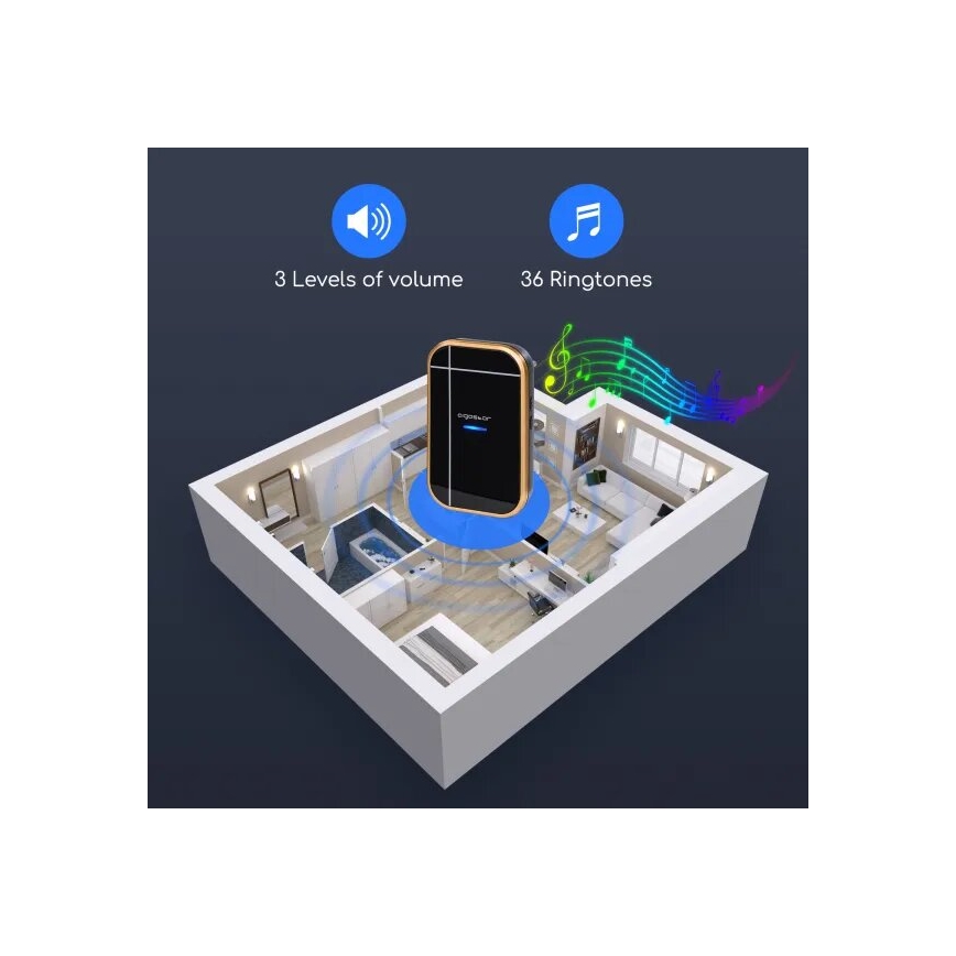 Aigostar - CONJUNTO 2x Campainhas Sem Fios Plug-in 230V/12V IP44 preto/cobre