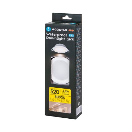 Aigostar - CONJUNTO 3x Focos de encastrar exterior LED LED/4,8W/230V 3000K IP65 branco