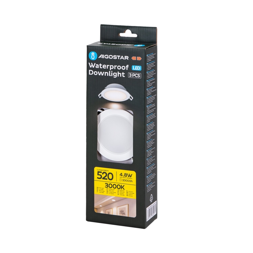 Aigostar - CONJUNTO 3x Focos de encastrar exterior LED LED/4,8W/230V 3000K IP65 branco