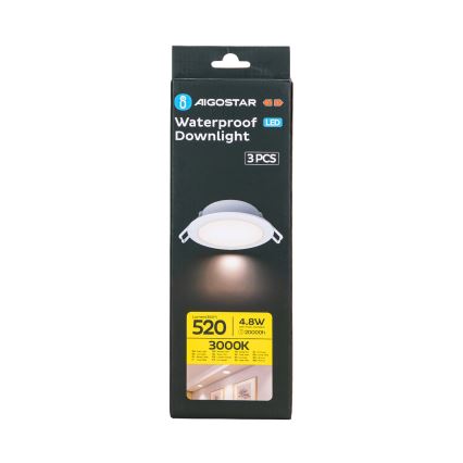 Aigostar - CONJUNTO 3x Focos de encastrar exterior LED LED/4,8W/230V 3000K IP65 branco