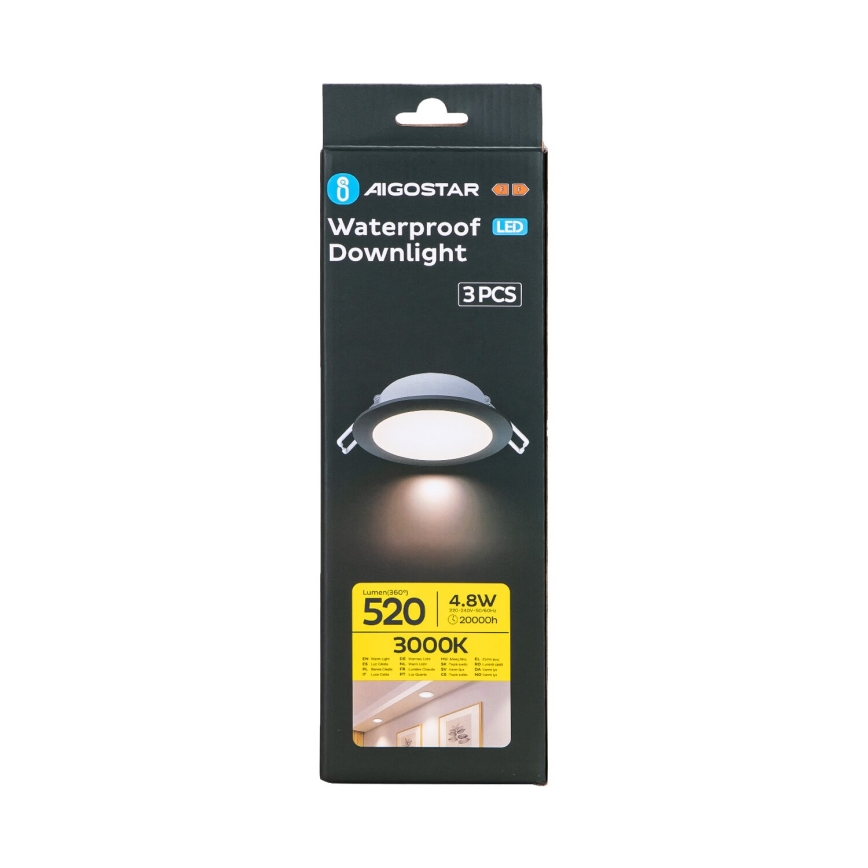 Aigostar - CONJUNTO 3x Focos de encastrar exterior LED LED/4,8W/230V 3000K IP65 preto