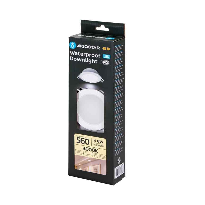 Aigostar - CONJUNTO 3x Focos de encastrar exterior LED LED/4,8W/230V 4000K IP65 branco