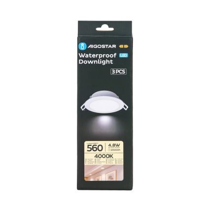 Aigostar - CONJUNTO 3x Focos de encastrar exterior LED LED/4,8W/230V 4000K IP65 branco