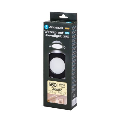Aigostar - CONJUNTO 3x Focos de encastrar exterior LED LED/4,8W/230V 4000K IP65 preto