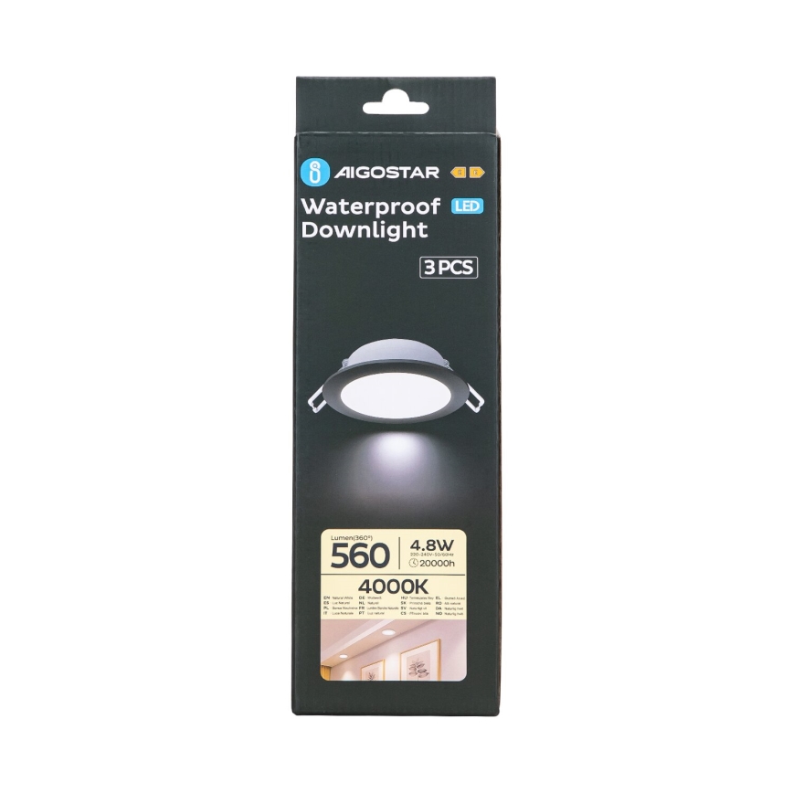 Aigostar - CONJUNTO 3x Focos de encastrar exterior LED LED/4,8W/230V 4000K IP65 preto