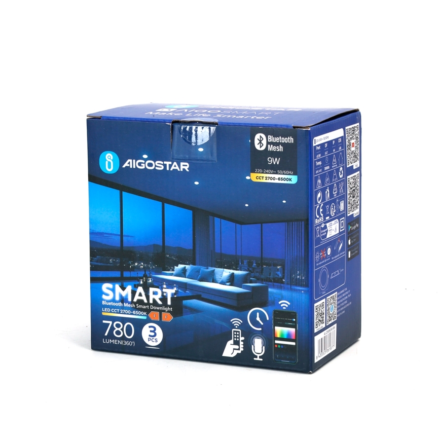 Aigostar - CONJUNTO 3x Focos de encastrar LED com regulação MESH LED/9W/230V 2700K-6500K diâmetro 14,5 cm