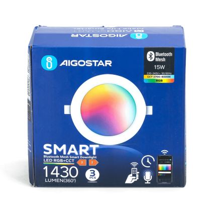 Aigostar - CONJUNTO 3x Focos de encastrar LED RGBW com regulação MESH LED/15W/230V 2700K-6500K diâmetro 17cm