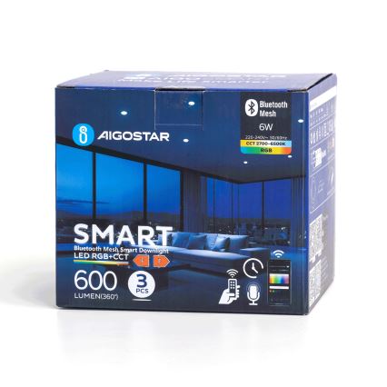 Aigostar - CONJUNTO 3 x Focos de encastrar LED RGBW com regulação MESH LED/6W/230V 2700K-6500K diâmetro 11,5cm