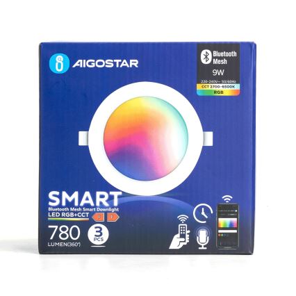 Aigostar - CONJUNTO 3x Focos de encastrar LED RGBW com regulação MESH LED/9W/230V 2700K-6500K diâmetro 14,5cm