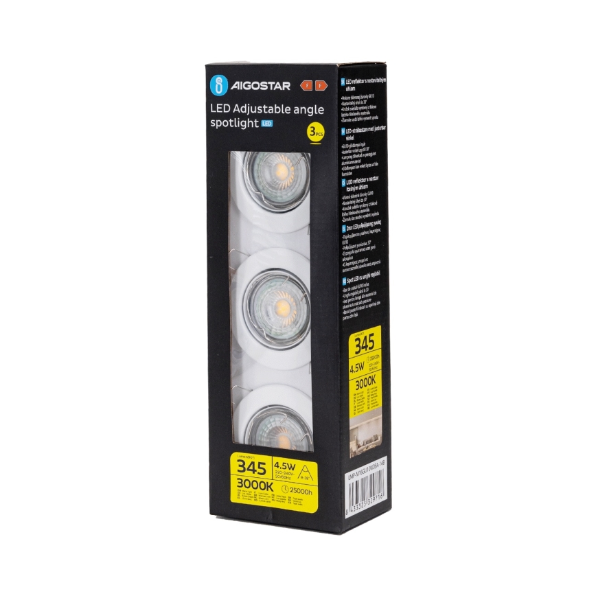Aigostar - Conjunto 3x Luminárias LED de Embutir 1xGU10/4,5W/230V 3000K brancas