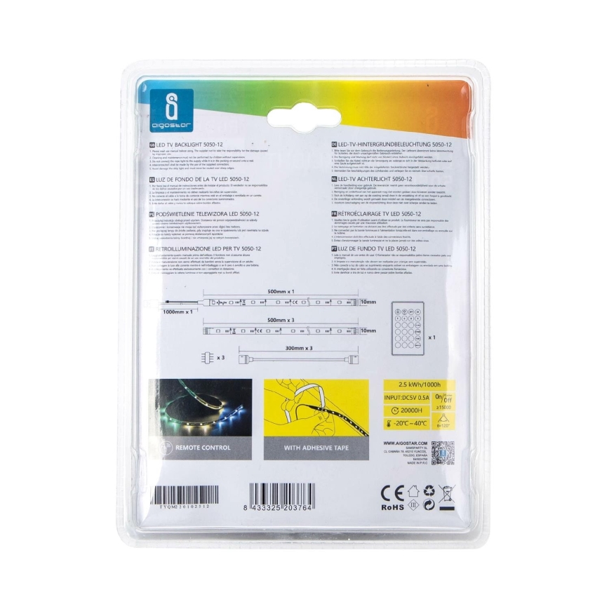 Aigostar - CONJUNTO 4x Tira LED RGB com regulação 0,5m LED/2,5W/5V IP65 + CR