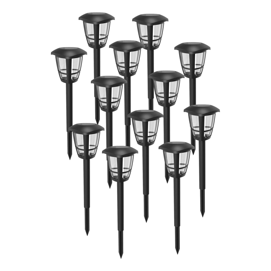Aigostar - Conjunto de 12 lâmpadas solares LED 0,06W/2V 33,8 cm 6500K 100 mAh IP44 pretas