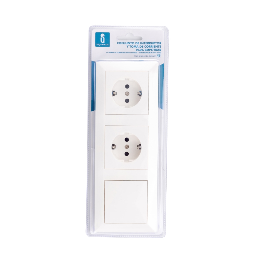 Aigostar - Conjunto de 2 tomadas domésticas com interruptor 2x16 A/250 V SCHUKO
