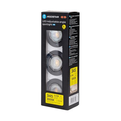 Aigostar - Conjunto de 3 luminárias de embutir LED 1x GU10/4,5W/230V 3000K pretas