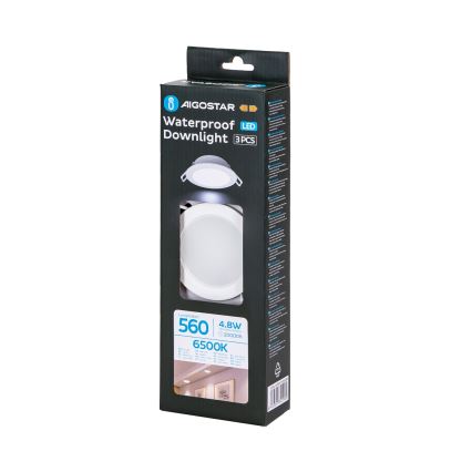 Aigostar - Conjunto de 3 luminárias de embutir para casa de banho LED/4,8W/230V IP65 brancas