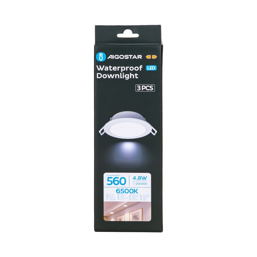 Aigostar - Conjunto de 3 luminárias de embutir para casa de banho LED/4,8W/230V IP65 brancas