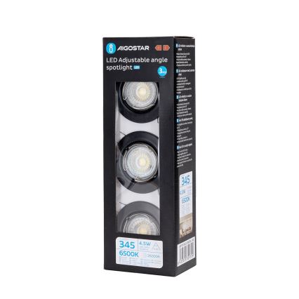 Aigostar - Conjunto de 3 spots LED de embutir 1xGU10/4,5W/230V 6500K pretos