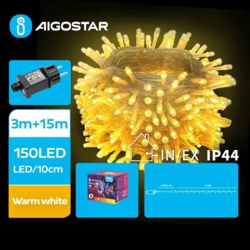 Aigostar - Corda luminosa de Natal LED para exterior 150 LEDs / 8 funções 18 m IP44 branco quente