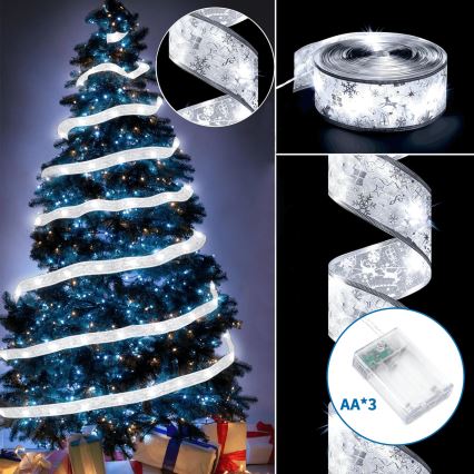 Aigostar - Cordão de luzes LED 100xLED/3xAA 10 m branco quente prateado