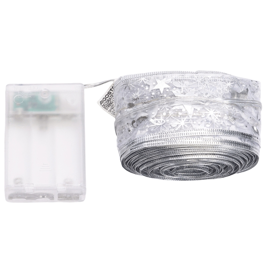 Aigostar - Cordão de luzes LED 100xLED/3xAA 10 m branco quente prateado