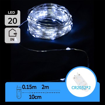 Aigostar - Cordão de luzes de Natal LED 20xLED/2x3V 2m branco frio